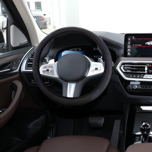 Car Steering Wheel Cover, Steering Wheel Cover for Men and Women, 15 Inch Microfiber Leather Auto Steering Wheel Cover, PU Leather Car Steering Wheel Cover Fit for Most Cars, SUVs, Trucks - color: Black Blue