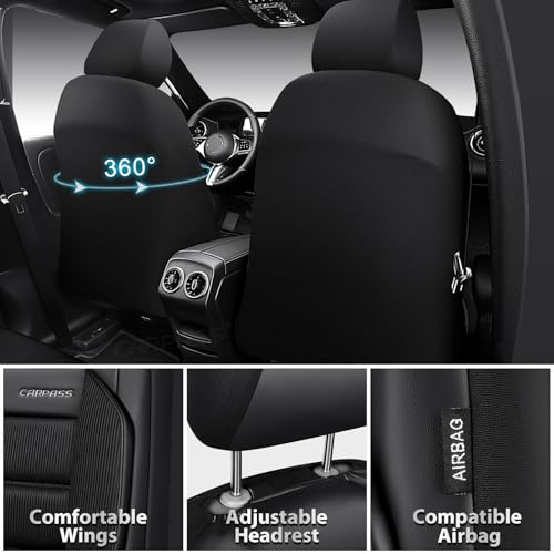 CAR PASS Memory Foam Seat Covers Full Sets, Airy Cool Mesh Thick Car Seat Covers, Leather Car Seat Covers 5 Seats Airbag Compatible, Universal Automotive Comfort for Most Cars, Trucks, SUV, Black - color: black all