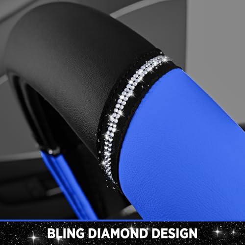 Road Comforts Leather Steering Wheel Cover - Made with PVC Leather - Anti-Slip, Universal Fit 14 1/2 inches to 15 inches - Blue - color: Blue