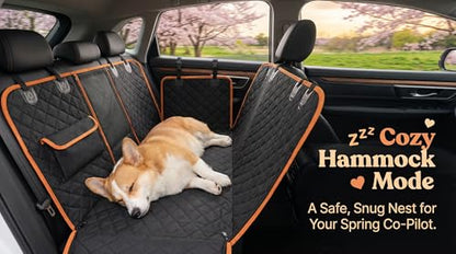 Dog Car Seat Cover with Side Flaps - TG2038 600D Heavy Duty Waterproof Hammock - Scratch-Proof Nonslip Pet Back Seat Protector for Cars, Trucks, SUVs, Black/Orange