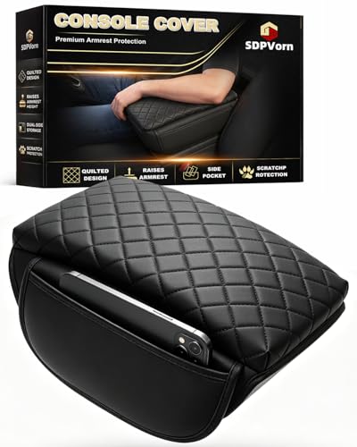Armrest Cover for Jeep Wrangler JL Center Console Pad with Organizer Storage Pockets, Black Faux Leather Arm Rest Lid Cushion Accessories (2018-2026 Wrangler JL/Gladiator JT)