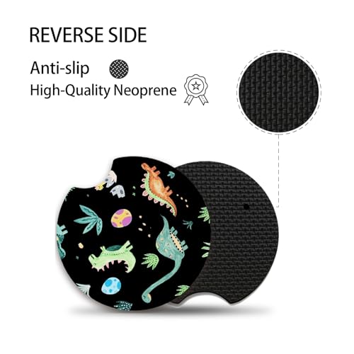 2 Packs Car Coasters for Cup Holders,Keep Cup Holders Clean and Dry,Drink Cup Car Holder Coasters with A Finger Notch,2.75in/7cm,Automotive Cup Holder Cute Dinosaur Graffiti Accessories for Women Men - color: Dinosaur Graffiti