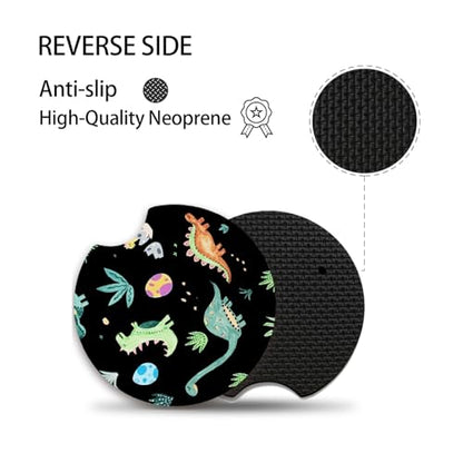 2 Packs Car Coasters for Cup Holders,Keep Cup Holders Clean and Dry,Drink Cup Car Holder Coasters with A Finger Notch,2.75in/7cm,Automotive Cup Holder Cute Dinosaur Graffiti Accessories for Women Men - color: Dinosaur Graffiti