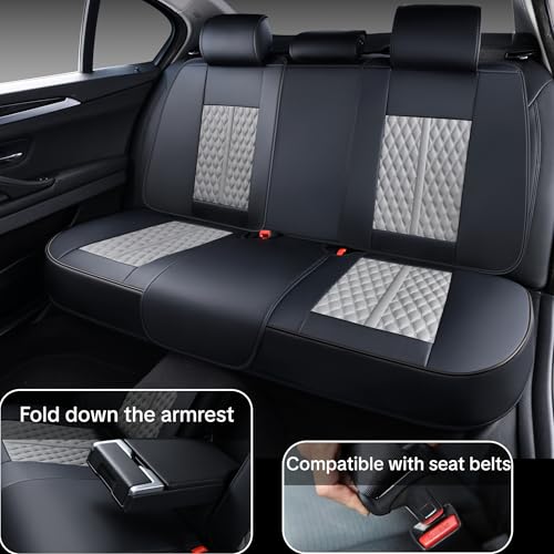 Car Seat Cover Full Set, Universal Car Seat Cover for Cars, Black and Gray, with Lumbar Support, Premium Artificial Leather, Waterproof and Easy to Clean, Airbag Compatible - color: B_Gray & Black