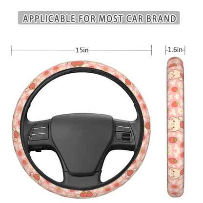 Cute Pink Strawberry Bunny Steering Wheel Cover for Women Men, Non-Slip Steering Wheel Protector Car Wheel Covers, Universal 15 Inch Fit for Auto, Suvs, Truck - color: Cute Pink Strawberry Bunny