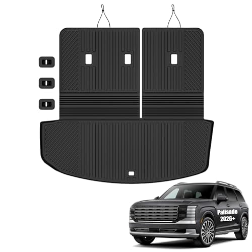 Auxko All Weather Cargo Mat & Back Seat Protector Fit for Hyundai Palisade 2026 7/8 Seaters TPE Rubber Trunk Liner Accessories Odorless Anti-Slip Cargo Tray