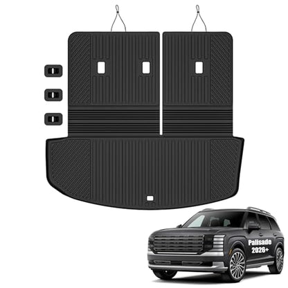 Auxko All Weather Cargo Mat & Back Seat Protector Fit for Hyundai Palisade 2026 7/8 Seaters TPE Rubber Trunk Liner Accessories Odorless Anti-Slip Cargo Tray