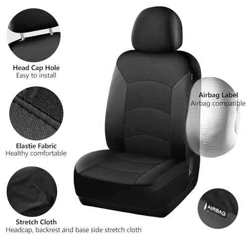 HChengkikz Car Seat Covers Front Seat, Waterproof Neoprene Seat Covers, Airbag Compatible, Universal Fit Most Sedans, SUVs, Trucks (Black)