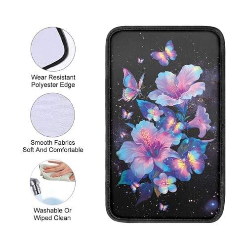 Purple Butterfly Hibsicus Print Car Center Console Cover,Universal Armrest Seat Box Cover,Auto Armrest Cover Protector - color: Purple Butterfly Hibsicus