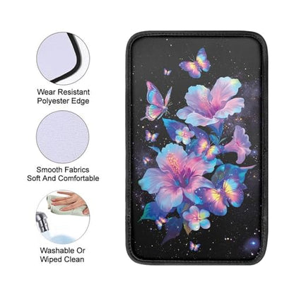 Purple Butterfly Hibsicus Print Car Center Console Cover,Universal Armrest Seat Box Cover,Auto Armrest Cover Protector - color: Purple Butterfly Hibsicus