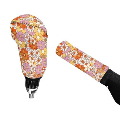 Bulopur Car Shifter Gear Hand Brake Trim Cover Set for Most Cars Van SUV Sedan Truck Auto Accessories - color: Boho Hippie Flower Print
