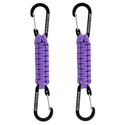 BRAVESHINE Paracord Keychain Carabiner Clip, D Ring Lanyard Hanger Stroller Hook for Water Bottle, Key, Backpacks, Men, Women