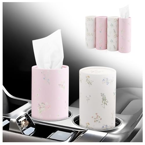 4PCS Cars Tissue Holder,Refillable & Pull-Out Car Tissues Cylinder with 50-Count Per Box,Exquisite Cup Holder Tissues for Cars with Easy Open Lid for Travel and Daily Use