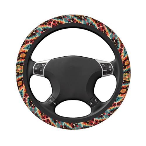 Southwest Boho Aztec Tribal Steering Wheel Cover - Universal 15 Inch, Brown Western Car Steering Wheel Covers Protector Saddle Blanket, Mandala - color: Southwest