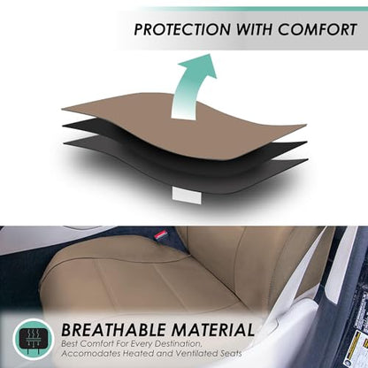 FH Group Car Seat Covers PU Leather 3 Row 7 Seater Car Seat Covers, Airbag Compatible and Split Bench - Fit Most Car, Truck, SUV, & Van Solid Tan - color: Beige, style: 7 Seater