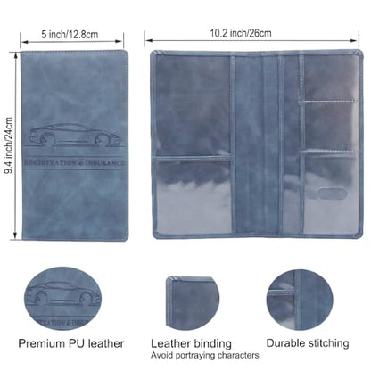 Leather Car Registration and Insurance Holder - Vehicle Glove Box Car Organizer,Auto Truck Comparment Accessories Case with Magnetic Closure for Driver License, Cards (Navy Blue) - color: Navy Blue