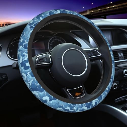 Waves Japan Blue Steering Wheel Cover Car Accessories Cute for Women Girls Girly Universal 15 Inch Neoprene Auto Interior Decor Anti Slip Car Truck Protector - color: Black20