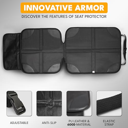 EcoNour Car Seat Protector 2 Pack, 600D Waterproof Fabric with Thick Padding, Non-Slip Backing, Seat Cover Mat for Baby Car Seat & Pets, Guards Against Spills, Stains & Scratches - size: 2-Pack