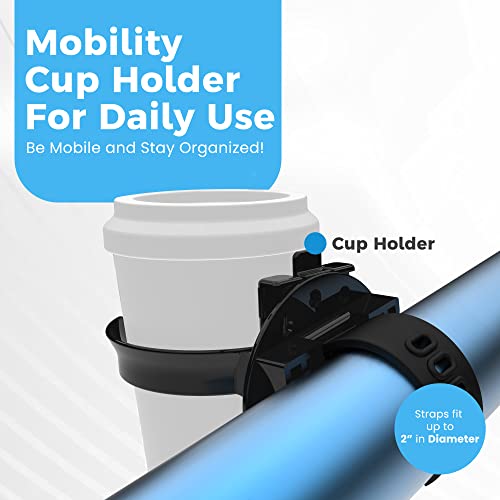 Mobility Cup Holder For Adults - Portable Drink Holder for Wheelchair - Compatible with Walker, Rollator, Transport Chair or Scooter - Easy to Install, Removable, Adjustable & Foldable Cup Carrier - size: Single Pack