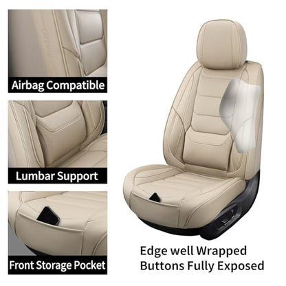 Leather Front Car Seat Covers Breathable Seat Covers Waterproof Seat Protectors Universal Fit for Most Automotive Cars SUV Trucks Van (Beige, Front Pair)