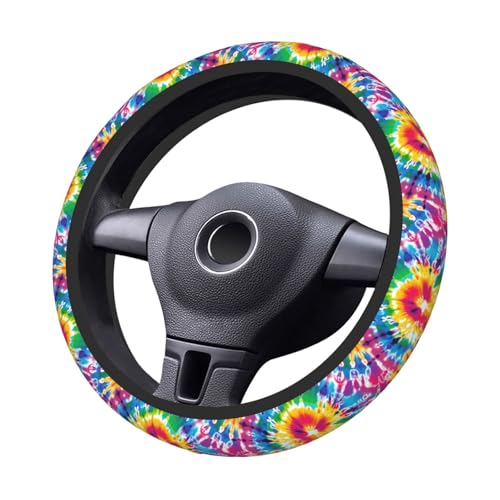Tie Dye Neoprene Steering Wheel Cover for Men Women Anti-Slip Elastic Colorful Steering Wheel Protective Cover 15in Universal Car Accessories Fit Cars, SUVs, Auto - color: Tie-dye