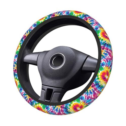 Tie Dye Neoprene Steering Wheel Cover for Men Women Anti-Slip Elastic Colorful Steering Wheel Protective Cover 15in Universal Car Accessories Fit Cars, SUVs, Auto - color: Tie-dye