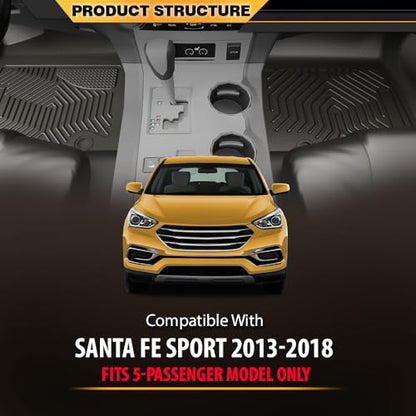 TPE Cargo Mats, Compatible with Santa Fe Sport 2013-2018 (Fits 5-Passenger Model Only), 1st & 2nd Row 3PCS, All Weather Full Cover Protection, Black Cargo Liner Interior Accessories - size: Fit Hyundai Santa 2013-2018 | 3PCS