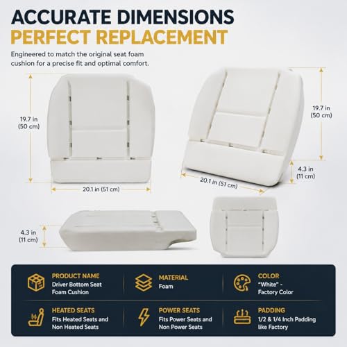 NLQR Replacement Driver Bottom Seat Foam Cushion Pad | High Density | Compatible with Ford F150 2004-2008 | Lariat XL XLT FX4 FX2 | All Cab Types | #562213266 ﻿ ﻿