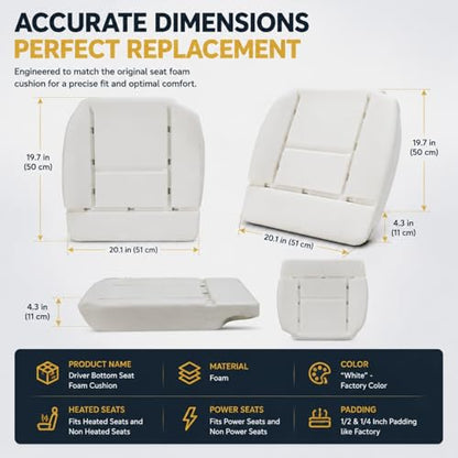 NLQR Replacement Driver Bottom Seat Foam Cushion Pad | High Density | Compatible with Ford F150 2004-2008 | Lariat XL XLT FX4 FX2 | All Cab Types | #562213266 ﻿ ﻿