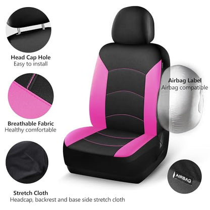 HChengkikz Car Seat Covers Front Seat, Waterproof Neoprene Car Seat Covers, Airbag Compatible, All Season Protection Universal Fit Most Cars, Trucks, SUVs (Black + Pink) - color: Black Pink, size: Two Front