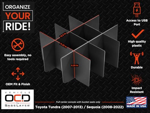 Vehicle OCD - Center Console Organizer for Toyota Tundra (2007-2013) / Sequoia (2008-2022) - Made in USA - SLX111 - size: 2007-2013, style: Center Console Organizer