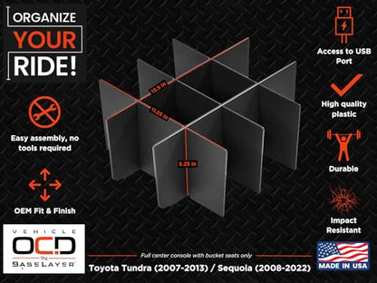 Vehicle OCD - Center Console Organizer for Toyota Tundra (2007-2013) / Sequoia (2008-2022) - Made in USA - SLX111 - size: 2007-2013, style: Center Console Organizer