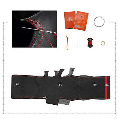MEWANT Hand Sewing Breathable Car Steering Wheel Cover for Subaru WRX 2015-2021 / WRX STI 2015-2021 Steering Wheels Accessories for Subaru WRX (STI) - color: style-01: black suede + red stripe + red thread