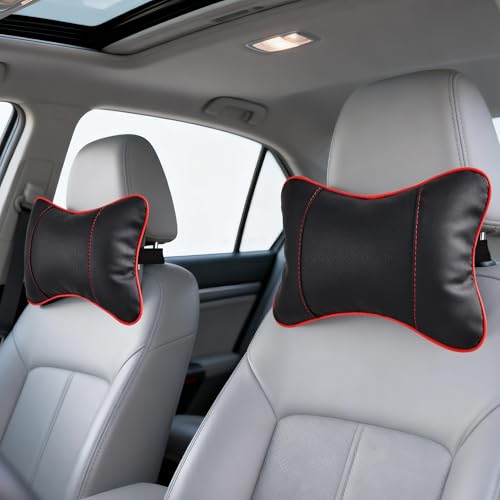 2 Pack Car Neck Pillow Soft Breathable Headrest Pillows for Driving Support, Universal Fit for Most Car Seats Decor Accessories（Black Red） - color: Black Red