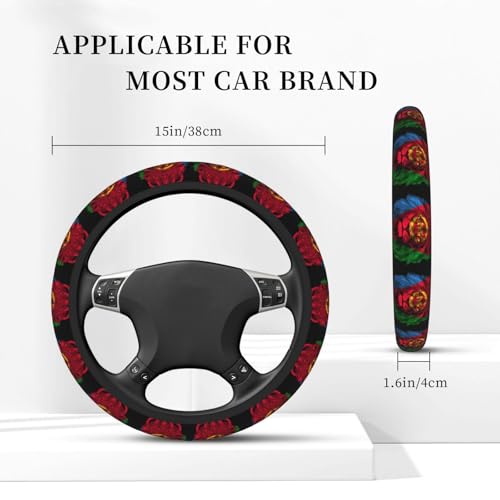 Lion Eritrea Eritrean Flag Breathable Neoprene Steering Wheel Cover - Anti-Slip Floral Design Universal Fit for Cars/Trucks/Suvs (14.5"-15" Inch) - color: Lion Eritrea Eritrean Flag