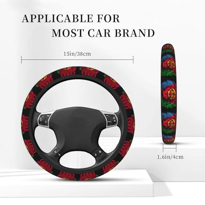 Lion Eritrea Eritrean Flag Breathable Neoprene Steering Wheel Cover - Anti-Slip Floral Design Universal Fit for Cars/Trucks/Suvs (14.5"-15" Inch) - color: Lion Eritrea Eritrean Flag