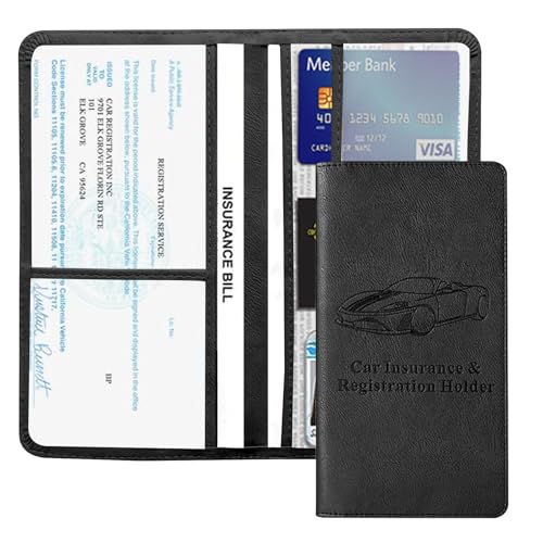 Vehicle Glove Box Car Organizer, Car Registration and Insurance Holder, Insurance Card Holder for Cars, Leather Card Holder Interior Auto Accessories for Women (Black/Large) - color: Black/Large