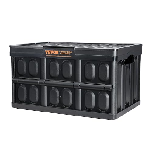 VEVOR 45L Collapsible Storage Bins with Lids 3 Packs, Stackable Utility Crates with Handles, Large Folding Containers for Organizing Tools, Snacks, Books, Food, Drinks, Camping & Transport