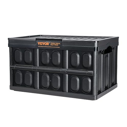 VEVOR 45L Collapsible Storage Bins with Lids 3 Packs, Stackable Utility Crates with Handles, Large Folding Containers for Organizing Tools, Snacks, Books, Food, Drinks, Camping & Transport