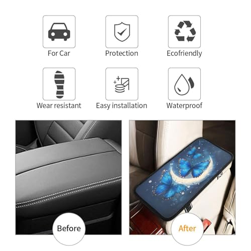 Universal Car Center Console Cushion Pad, Blue Butterfly Moon Soft Waterproof Car Center Console Cover Auto Armrest Seat Box Cover Protector for Most Vehicle SUV Truck Car - color: Blue Butterfly Moon