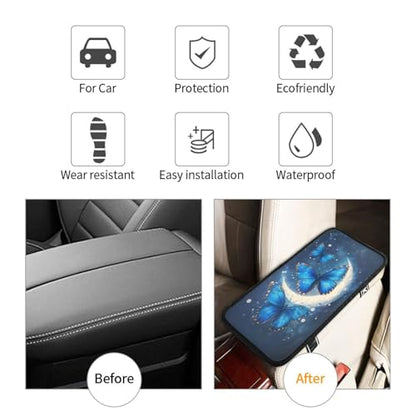 Universal Car Center Console Cushion Pad, Blue Butterfly Moon Soft Waterproof Car Center Console Cover Auto Armrest Seat Box Cover Protector for Most Vehicle SUV Truck Car - color: Blue Butterfly Moon