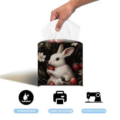 Spring Rabbit 5.2-Inch Square PU Leather Tissue Box Cover – Easter Bunny Art, Hand-Stitched, Removable Liner, Bathroom, Bedroom, Living Room, Office, Car - color: Rabbit