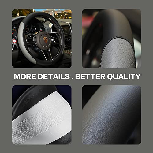 Steering Wheel Cover, Microfiber Leather Splicing with Classic Embossing,Contrasting Colors Anti-Slip Breathable Auto Car Steering Wheel Cover Fit 15 Inch Car Wheel Protector (Black&Gray) - color: Black&Gray