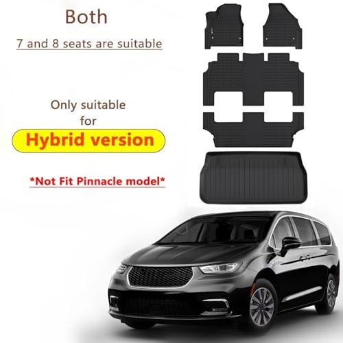 Floor Mats for 2017-2026 Chrysler Pacifica(Hybrid Models) Fit 7 and 8 Passenger Model with Cargo Liners,TPE All Weather Protection Car Full Set Mats for Pacifica - size: set（Hybrid）