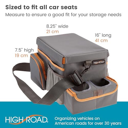 High Road CarHop Car Caddy Organizer with Road Trip Cooler, Car Cup Holder Bin, Sturdy Snack and Play Lid and 6 Organization and Storage Pockets, Gray - color: Gray