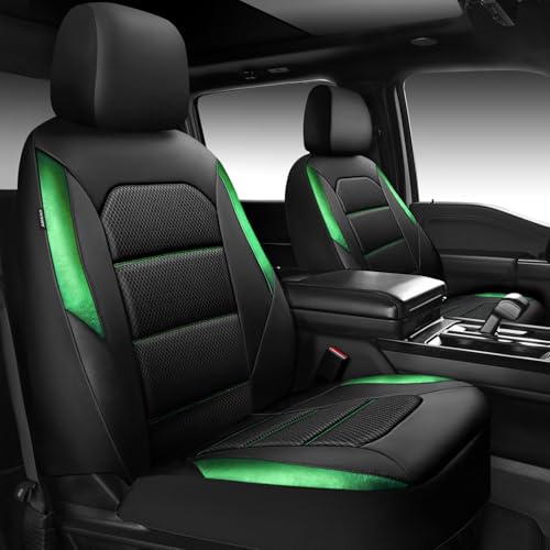 Car Pass Memory Foam Leather Seat Covers,Air Cool Mesh Thick Car Seat Covers Front Seat Green Leather Seat Covers for Cars Universal for SUVs Trucks,Airbag Compatible Comfort Durable,Black Green Metal - color: black/green, size: Two Front