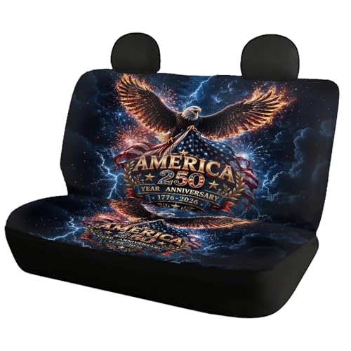 AFPANQZ American Eagle 250th Lightning Print Car Seat Covers 2 Pcs Back Seat Cushion Split Bench Covers, Universal Rear Seat Protector for SUV Trucks Sedan - color: American Eagle 250th Lightning