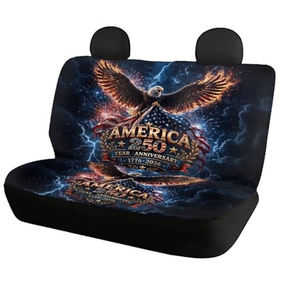 AFPANQZ American Eagle 250th Lightning Print Car Seat Covers 2 Pcs Back Seat Cushion Split Bench Covers, Universal Rear Seat Protector for SUV Trucks Sedan - color: American Eagle 250th Lightning