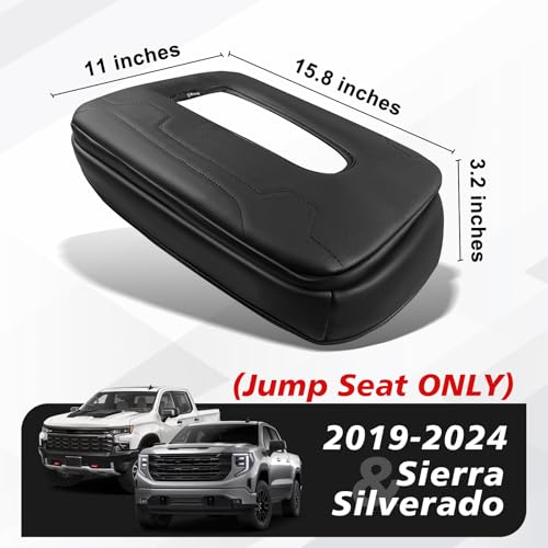 Center Console Armrest Cover Fit for Chevy Silverado & GMC Sierra 2019-2026 Accessories, Comfort Armrest Pad Console Lid Cushion Vegan Leather 1-Inch Extra Thick(Split Bench Seat Console ONLY) - size: 1) 19-25 |Silverado & Sierra| Jump Seat, +Thick