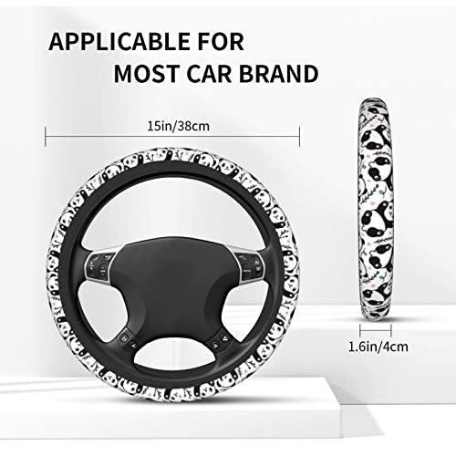 Cute Cartoon Panda Steering Wheel Covers Non Slip Neoprene Universal 15 Inch Steering Wheel Protector Car Cover for Men Women - color: Black30